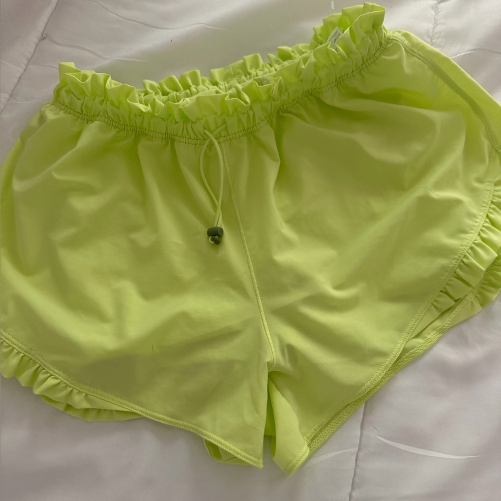 NWOT aerie Neon Lime Ruffle Waist Athletic Shorts